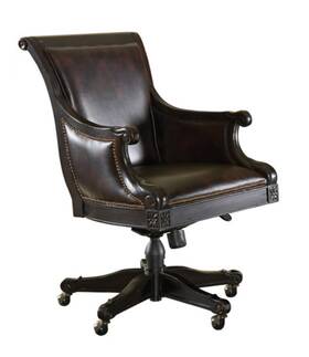 Decorinspired 955265146311 Executive Chair Genuine Leather Brown Tilt Swivel Office Antique Solid Wood Base