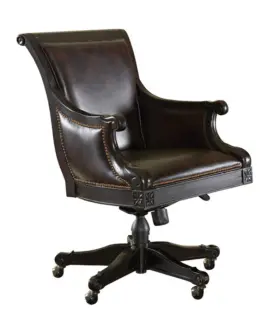 Decorinspired 955265146311 Executive Chair Genuine Leather Brown Tilt Swivel Office Antique Solid Wood Base