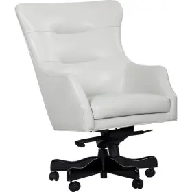 Decorinspired 955265146823 Executive Chair White Genuine Leather Top Grain Swivel Tilt Office Black Base
