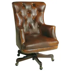 Decorinspired 955265147295 Executive Chair Genuine Leather Brown Tufted Swivel Tilt Office Dark Walnut Base