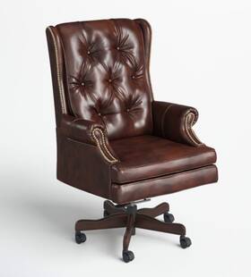 Decorinspired 955265147431 Executive Brown Genuine Leather Tufted Swivel Tilt Office Chair Hardwood Base