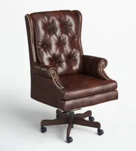 Decorinspired 955265147431 Executive Brown Genuine Leather Tufted Swivel Tilt Office Chair Hardwood Base