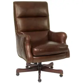 Decorinspired 955265147677 Executive Chair Genuine Leather Brown Nailhead Swivel Tilt Office Walnut Base