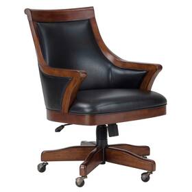 Decorinspired 955265147790 Executive Chair Black Faux Leather Swivel Office Distressed Cherry Wood Base