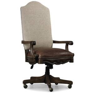 Decorinspired 955265147813 Executive Chair Genuine Leather Nailhead Fabric Swivel Tilt Walnut Wood Base