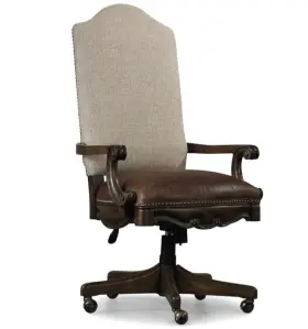 Decorinspired 955265147813 Executive Chair Genuine Leather Nailhead Fabric Swivel Tilt Walnut Wood Base