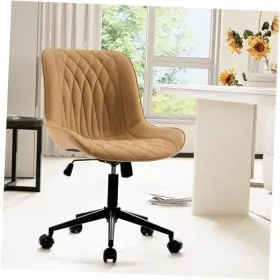 Dexun Inc 735942503349 Ergonomic Home Office Desk Chair No Arms Comfy Small Criss Cross Tan Modern