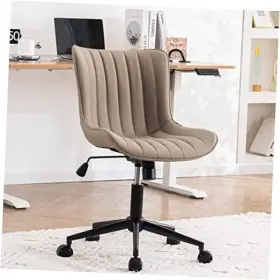 Dexun Inc 763482193232 Comfy Home Office Desk Chair With Wheels Armless Khaki Mid-century Modern