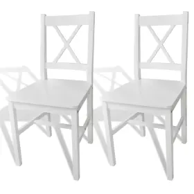 Dining Chair Set 718475903468 Of 2 White Solid Pine Wood 33.1 Inches Tall