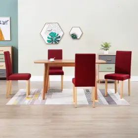 Dining Chair Set 719883576770 Of 4 Wine Red Fabric Rubber Wood Standard Size