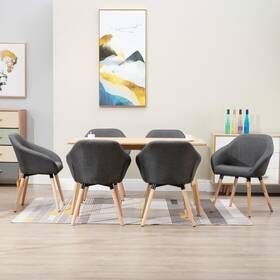 Dining Chair Set 719883727813 Of 6 Dark Grey Fabric And Solid Wood