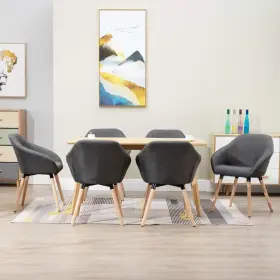 Dining Chair Set 719883727813 Of 6 Dark Grey Fabric And Solid Wood