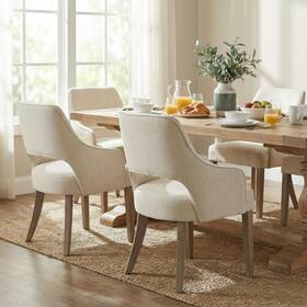 Dm Furniture 313110857816 Set Of 4 Linen Dining Chairs Cream Upholstered Accent Side Wood Legs