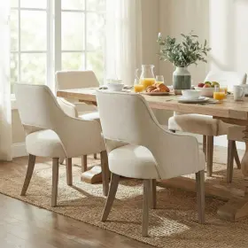 Dm Furniture 313110857816 Set Of 4 Linen Dining Chairs Cream Upholstered Accent Side Wood Legs