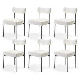 Doba 197988897187 Boucle Dining Chairs Set Of 6 Mid Century Modern Sherpa Accent