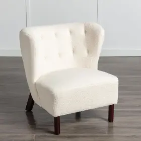 Doeehome 678232490108 Accent Upholstered Armless Lambskin Sherpa Single Sofa Wooden Legs Modern R