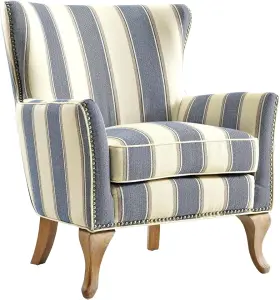 Dorel Asia 065857178128 Reva Traditional Accent Chair Modern Flair With Blue And White Linen Fabric