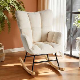 Dumos 1025v2wt-02 Rocking Chair Nursery With High Backrest Teddy Upholstered Indoor Reading Gl