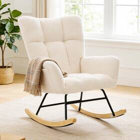 Dumos Du-1030-bg51 Nursery Rocking Chair Teddy Upholstered Comfy Glider Rocker With High Backre