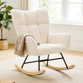 Du-1030-bg51 Dumos Nursery Rocking Chair Teddy Upholstered Comfy Glider Rocker With High Backre