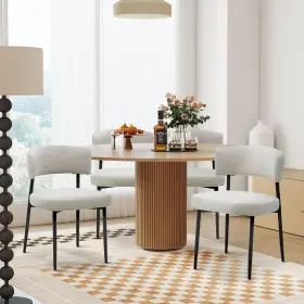 Du-6010-bg-4p Dumos Dining Chairs Mid Century Modern Chair Round Upholstered Curved