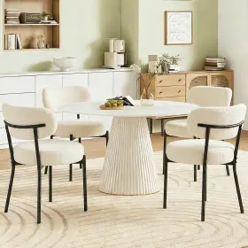 Du-6209wt-4p Dumos Dining Chairs Set Of 4 Mid Century Modern Upholstered Boucle Fabric