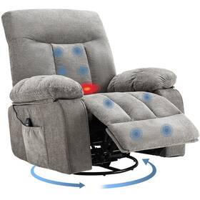 Dumos Du3-6070gy Rocker Recliner Chair Swivel With Vibration Massage And Lumbar