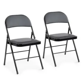 Hj3-zdybk2p Dumos 2 Pack Leather Padded Folding Chair Indoor Outdoor Portable Stackable Commer