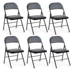 Dumos Hj3-zdybk6p 6 Pack Leather Padded Folding Chair Indoor Outdoor Portable Stackable Com