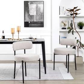 Dyhome 1004123940 White Boucle Dining Chairs Set Of 2 Mid Century Modern Kitchen