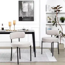 1004123940 Dyhome White Boucle Dining Chairs Set Of 2 Mid Century Modern Kitchen