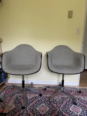 Fm-0209 Eames Set Of 2 Black/white Checkered Swivel Office Chairs With Wheels