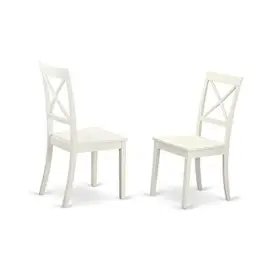 East West Furniture 682962628890 Boston Dining Room Chairs - Cross Back Solid Wood Seat Set Boc-whi-w