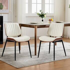 Ecosummer 1008608173 Set Of 2 Mid-century Modern Dining Chairs White Pu Leather Upholstered Kitchen