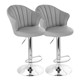 Elama 840191200052 2 Piece Shell Back Faux Leather Adjustable Bar Stool In Dark Gray With Chr