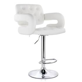 Elama 840191200113 Faux Leather Tufted Bar Stool In White With Chrome Base And Adjustable Hei