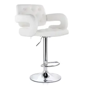Elama 840191200113 Faux Leather Tufted Bar Stool In White With Chrome Base And Adjustable Hei