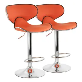 Elama 840191201967 2 Piece Slim Faux Leather Adjustable Bar Stool In Orange With Chrome Base