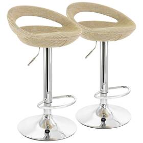 Elama 840191202889 2 Piece Adjustable Rattan Barstool In Tan With Chrome Base