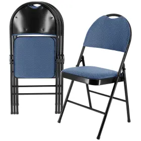 Elama 840191207457 4 Piece Metal Folding Chair With Padded Seats In Dark Blue