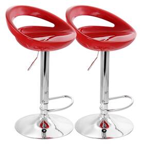 Elama 850000545908 2 Piece Retro Adjustable Bar Stool In Red With Chrome Base