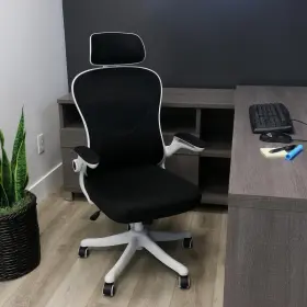 985120175m Elama High Back Mesh And Fabric Adjustable Height Office Chair In White Black With