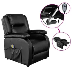 Electric Massage Chair Black Faux Leather Wood Iron Regular 720286551776