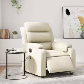 Electric Massage Recliner Chair Cream Fabric 721012183117