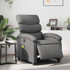 Electric Massage Recliner Chair Grey Faux Leather Metal Plywood 721012183438