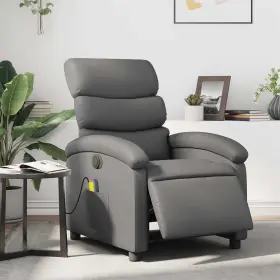 Electric Massage Recliner Chair Grey Faux Leather Metal Plywood 721012183438