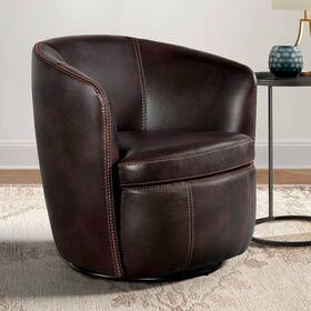 Elements U-5470-8200-101 Vito Pebble Brown Faux Leather Barrel Swivel Chair
