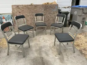 7110-273-8781 Emeco Rare Set Of 5 Vintage 1960 S Aluminum Navy Chairs Needs Upholstery Foam