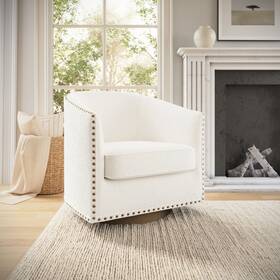 Emma Oliver Eoh-ctbd-694645 Cole Club Style Barrel Accent Chair With 360 Swivel Brushed Metallic Vinyl W