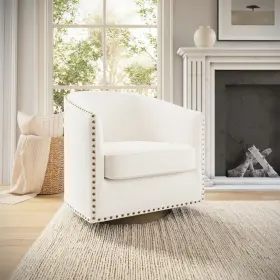 Eoh-ctbd-694645 Emma Oliver Cole Club Style Barrel Accent Chair With 360 Swivel Brushed Metallic Vinyl W